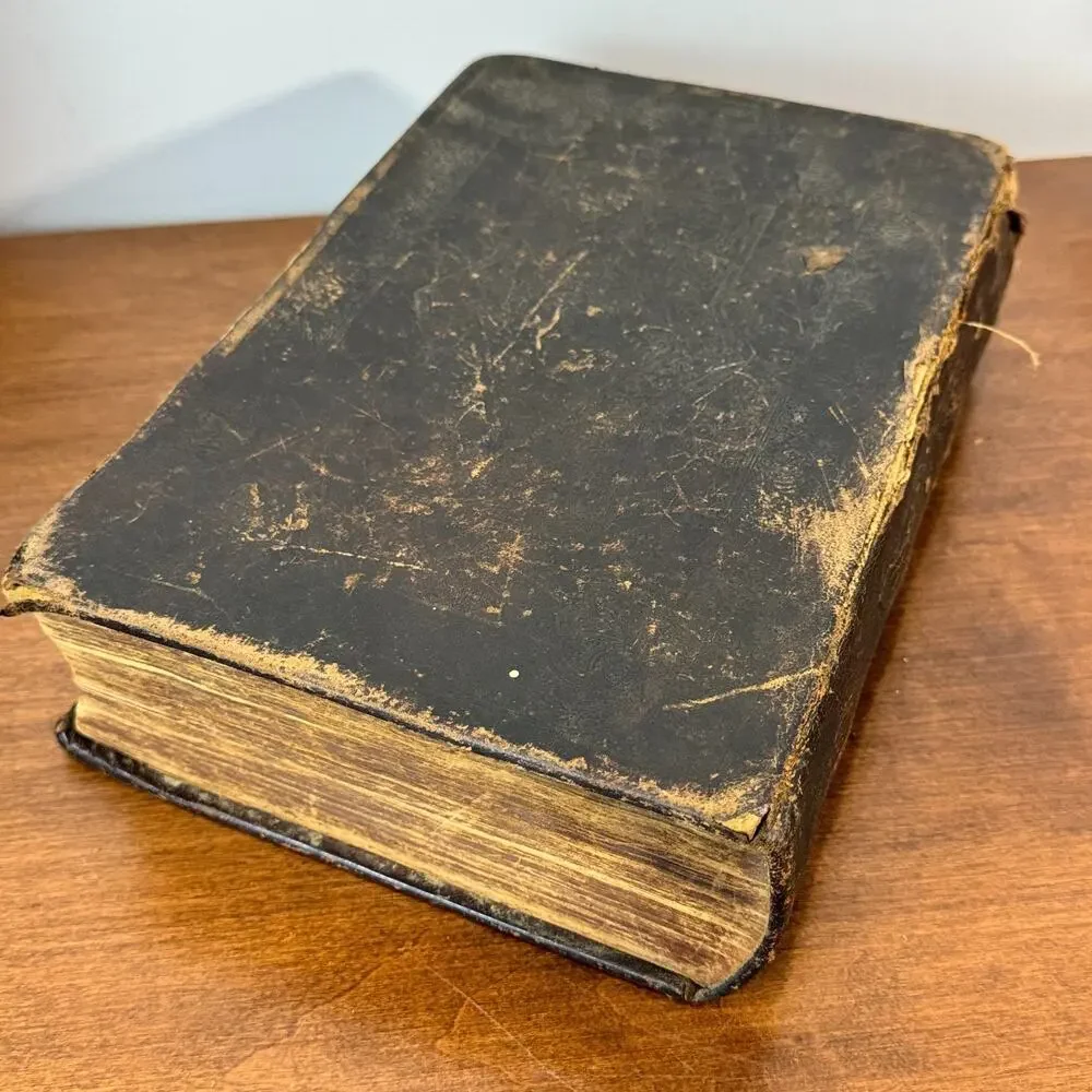 Antique 19th Century Large Leather Family Bible King James KJV Primitive 1850